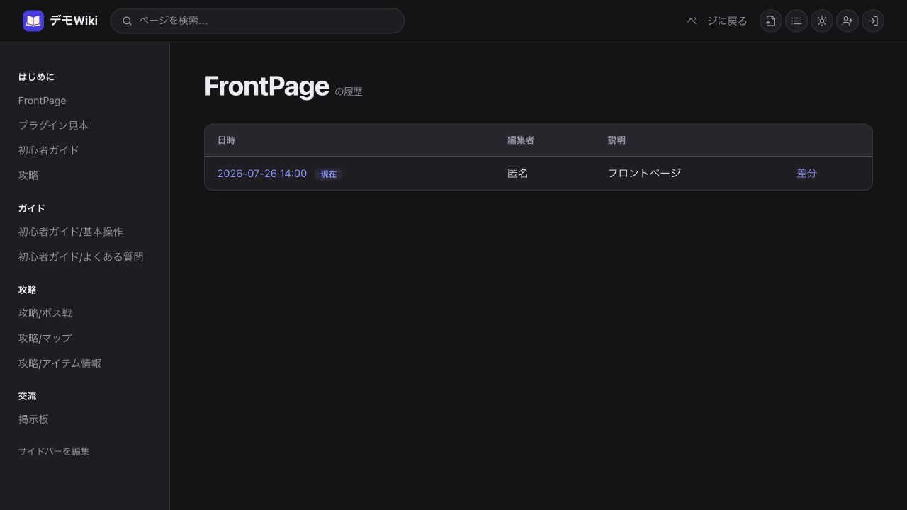 ページの更新履歴一覧